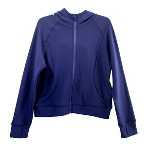 IUUI Activewear Jacket Womens Large Blue Full Zip Running Thumbholes Hooded